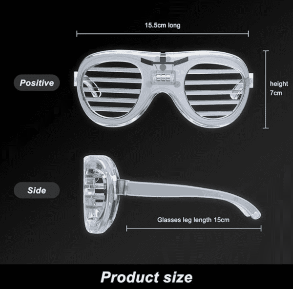 A picture of the size and length of a pair of sunglasses.